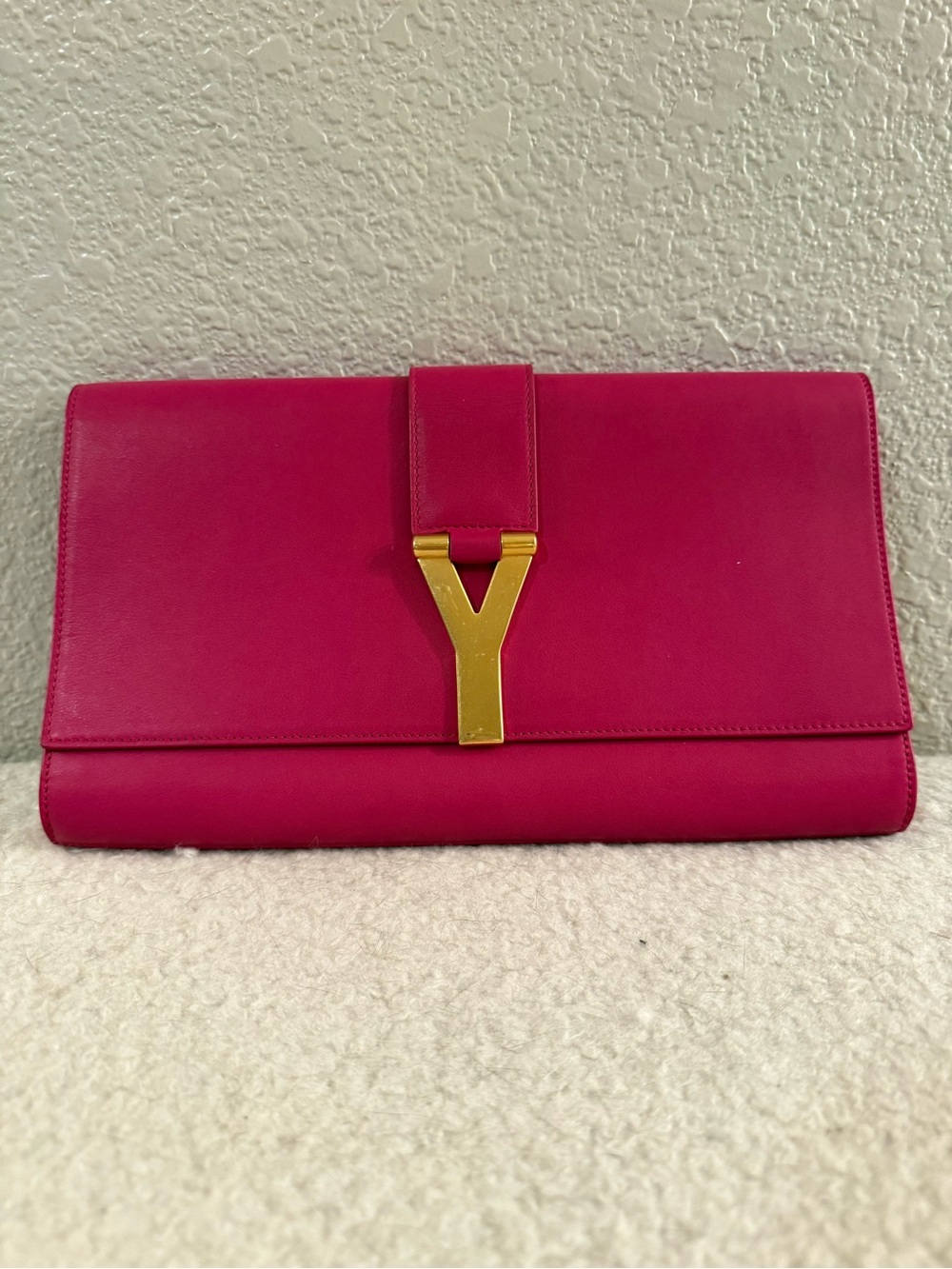 Saint Laurent Fuchsia Y Ligne Leather Clutch Calfskin